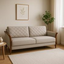 Sofá 3 Lugares 220cm Com Pés Em Madeira Linha Premium Ecosto Em Metalassê