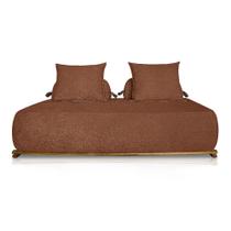 Sofá 3 Lugares 2,20m com Base de Madeira Bouclé Terracota - Agius Lucadi Home