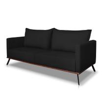 Sofá 3 Lugares 2,20m Estofado em Veludo Preto com Pés Metálicos - Zefir Lucadi Home