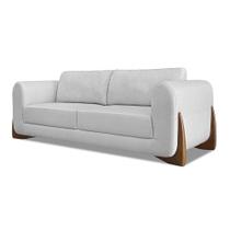 Sofá 3 Lugares 2,20m Linho Rústico Grigio com Detalhes em Madeira - Jobim Lucadi Home