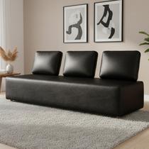 Sofá 3 Lugares 222cm Sala de Estar Rovier Sintético Preto Z32 - Mpozenato Sofá 3 Lugares 222cm Sala de Estar Rovier Sintético Preto Z32 - Mpozenato