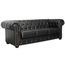 Sofá 3 Lugares 235cm Chesterfield Couro Preto - Mempra