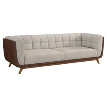 Sofá 3 Lugares 240cm Coin material sintético Marrom Linho Off White - Sallar Home