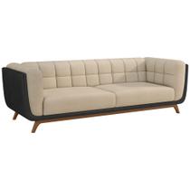 Sofá 3 Lugares 240cm Coin material sintético Preto Bouclê Suave Off White - Sallar Home