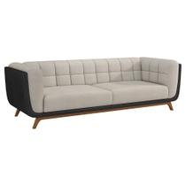 Sofá 3 Lugares 240cm Coin material sintético Preto Linho Off White - Sallar Home