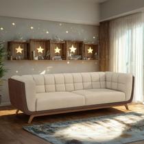 Sofá 3 Lugares 240cm Com Pés Em Madeira Linha Premium Compose Em Bouclê Off-White e material sintético Marrom Sofá 3 Lugares 240cm Com Pés Em Madeira Linha Premium Compose Em Bouclê Off-White e material sintético Marrom