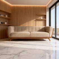 Sofá 3 Lugares 240cm Pés Madeira Premium Compose Bouclê material sintético Sala Clinica Recepçao Luxo Sofá 3 Lugares 240cm Pés Madeira Premium Compose Bouclê material sintético Sala Clinica Recepçao Luxo