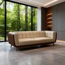 Sofá 3 Lugares 240cm Pés Madeira Premium Compose Bouclê material sintético Sala Clinica Recepçao Luxo