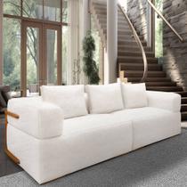 Sofá 3 Lugares 2,40m em Tecido Bouclé com Aplique em Madeira Scott Lucadi Revestimento:Off White