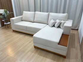 Sofá 3 Lugares 2,50 m Linho Bege Chaise Aline Plus