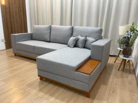 Sofá 3 Lugares 2,50 m Linho Cinza Chaise Aline Plus Sofá 3 Lugares 2,50 m Linho Cinza Chaise Aline Plus