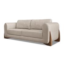 Sofá 3 Lugares 2,50m Linho Rústico Areia com Detalhes em Madeira - Jobim Lucadi Home Sofá 3 Lugares 2,50m Linho Rústico Areia com Detalhes em Madeira - Jobim Lucadi Home