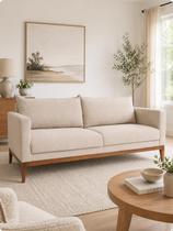 Sofá 3 Lugares 2m Pés Fixo Living Bouclê Madeira Maciça Almofadas Soltas Elegante Sala de Estar Comercial Retrô Escritório Classic