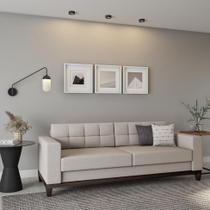 Sofá 3 Lugares Alive Base de Madeira Linho Cotton Cru 210 cm