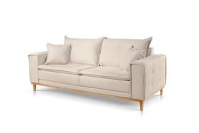 Sofá 3 Lugares Almofada Solta Base Madeira Linho Bege Claro Carol 2,2m Sofá 3 Lugares Almofada Solta Base Madeira Linho Bege Claro Carol 2,2m