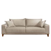Sofá 3 Lugares Almofada Solta Base Madeira Linho Bege Claro Mila 1,8m Sofá 3 Lugares Almofada Solta Base Madeira Linho Bege Claro Mila 1,8m