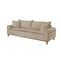 Sofá 3 Lugares Almofada Solta Base Madeira Linho Bege Médio Carol 1,8m Sofá 3 Lugares Almofada Solta Base Madeira Linho Bege Médio Carol 1,8m