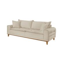 Sofá 3 Lugares Almofada Solta Base Madeira Veludo Bege Claro Carol 2,0m Sofá 3 Lugares Almofada Solta Base Madeira Veludo Bege Claro Carol 2,0m