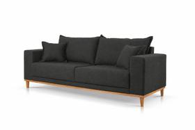 Sofá 3 Lugares Almofada Solta Base Madeira Veludo Chumbo Mila 2m