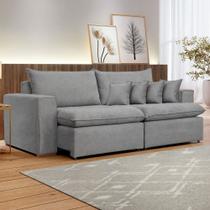 Sofá 3 Lugares Barcelona Retrátil Linho/Cinza - Celflex Sofá 3 Lugares Barcelona Retrátil Linho/Cinza - Celflex
