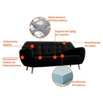 Sofá 3 Lugares Beegees Suede Preto