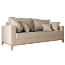 Sofá 3 Lugares Beny Base de Madeira Linho Rústico Bege