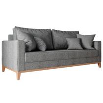 Sofá 3 Lugares Beny Base de Madeira Linho Rústico Grafite