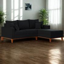 Sofá 3 Lugares Beny com Chaise Direito Linho Preto