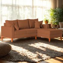Sofá 3 Lugares Beny com Chaise Direito Linho Terracota