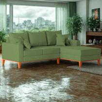 Sofá 3 Lugares Beny com Chaise Direito Linho Verde Oliva Sofá 3 Lugares Beny com Chaise Direito Linho Verde Oliva