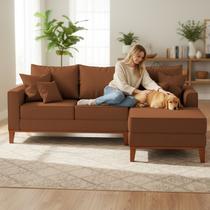 Sofá 3 Lugares Beny com Chaise Direito material sintético Terracota