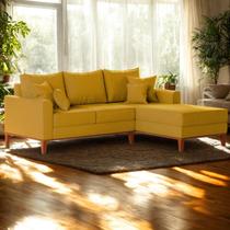 Sofá 3 Lugares Beny com Chaise Direito Suede Amarelo Sofá 3 Lugares Beny com Chaise Direito Suede Amarelo