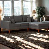 Sofá 3 Lugares Beny com Chaise Direito Suede Cinza - Madeira Deccor