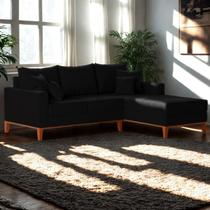 Sofá 3 Lugares Beny com Chaise Direito Suede Preto