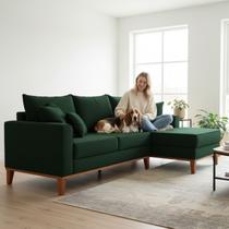 Sofá 3 Lugares Beny com Chaise Direito Suede Verde Sofá 3 Lugares Beny com Chaise Direito Suede Verde