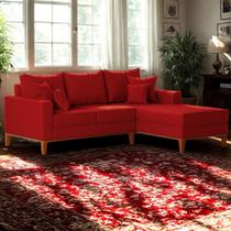 Sofá 3 Lugares Beny com Chaise Direito Suede Vermelho