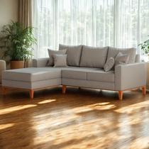 Sofá 3 Lugares Beny com Chaise Esquerdo Linho Cinza