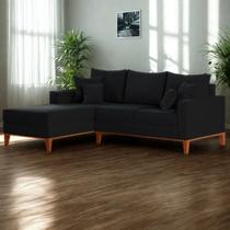 Sofá 3 Lugares Beny com Chaise Esquerdo Linho Preto