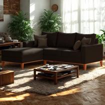 Sofá 3 Lugares Beny com Chaise Esquerdo material sintético Marrom