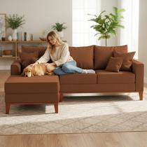 Sofá 3 Lugares Beny com Chaise Esquerdo material sintético Terracota
