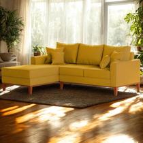 Sofá 3 Lugares Beny com Chaise Esquerdo Suede Amarelo Sofá 3 Lugares Beny com Chaise Esquerdo Suede Amarelo