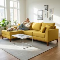 Sofá 3 Lugares Beny com Chaise Esquerdo Suede Amarelo Sofá 3 Lugares Beny com Chaise Esquerdo Suede Amarelo