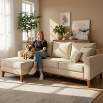 Sofá 3 Lugares Beny com Chaise Esquerdo Suede Bege Sofá 3 Lugares Beny com Chaise Esquerdo Suede Bege