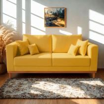 Sofá 3 Lugares Beny Para Sala de Estar Recepção Clinica Suede Amarelo Sofá 3 Lugares Beny Para Sala de Estar Recepção Clinica Suede Amarelo