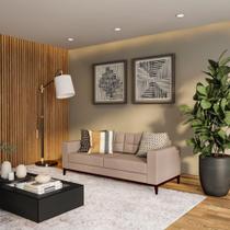 Sofá 3 Lugares Calmness Pés e Base em Madeira Linho Cotton Bege 180 cm Sofá 3 Lugares Calmness Pés e Base em Madeira Linho Cotton Bege 180 cm