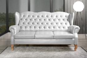 Sofá 3 Lugares Capitonê Vintage Imperador Chesterfield Branco Sofá 3 Lugares Capitonê Vintage Imperador Chesterfield Branco