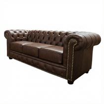 Sofá 3 Lugares Chesterfield Couro Natural