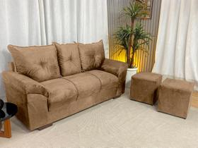 Sofá 3 Lugares Chile com Puff Alpoim Bege 607