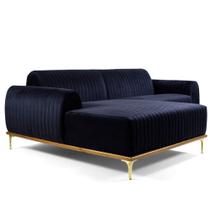 Sofá 3 Lugares com Chaise Base de Madeira Euro 230 cm Veludo Azul - Gran Belo Sofá 3 Lugares com Chaise Base de Madeira Euro 230 cm Veludo Azul - Gran Belo