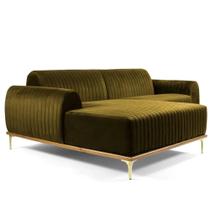 Sofá 3 Lugares com Chaise Base de Madeira Euro 245 cm Veludo Mostarda - Gran Belo